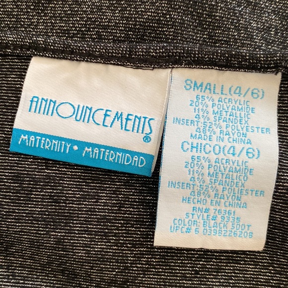 Announcemens maternity women’s black metallic top/blouse Rayon white insert S - Picture 6 of 12